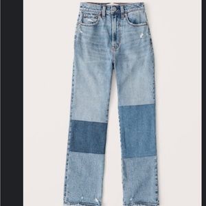 Abercrombie Ultra High Rise Ankle Straight Jeans In Medium Patchwork 30Regular